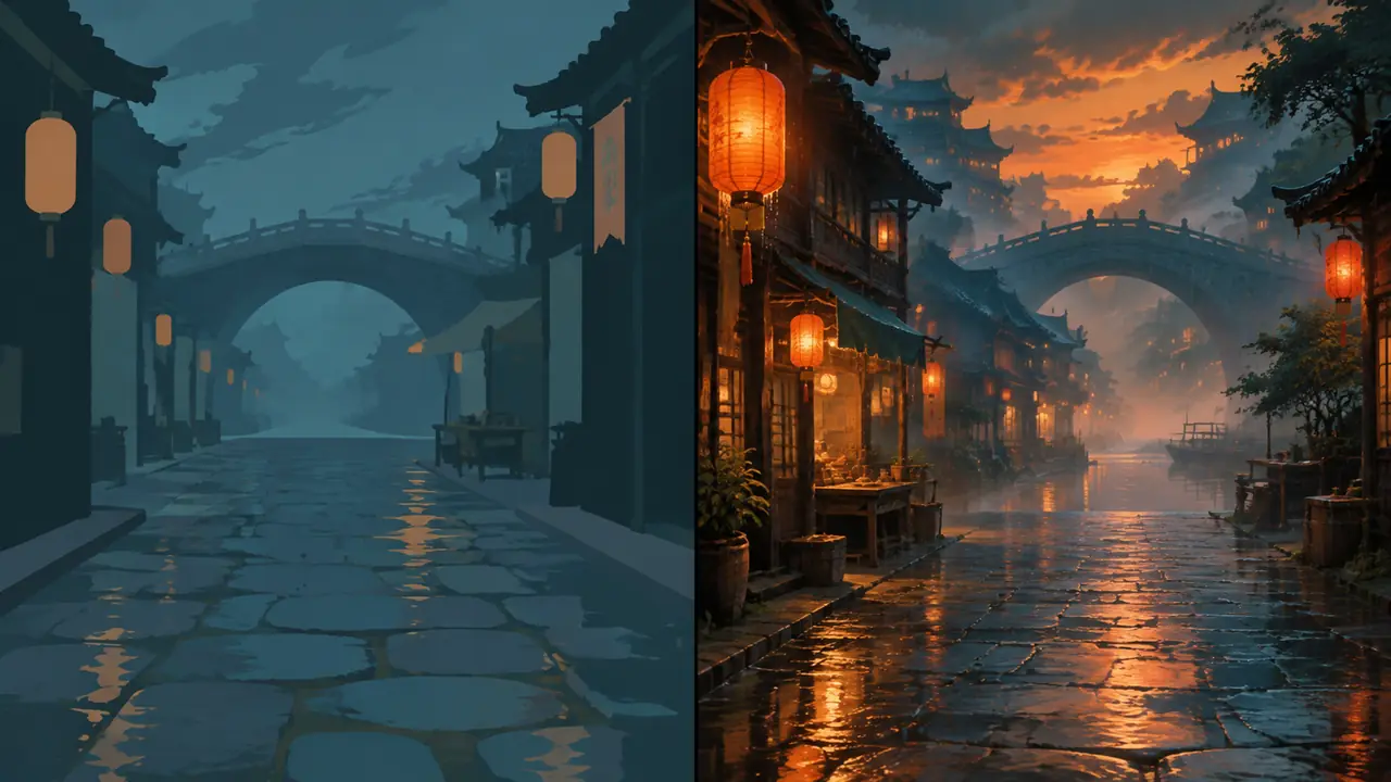 ai场景绘画提示词怎么搭？空间层次和氛围词